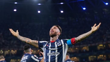 Sergio Ramos celebrates his goal 2-1 of Monterrey during the 10th round match between Monterrey and Santos as part of the Liga BBVA MX, Torneo Clausura 2025 at BBVA Bancomer Stadium, on March 02, 2025 in Monterrey, Nuevo Leon, Mexico.