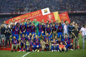 Celebración de los jugadores del Barcelona.