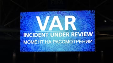 MOSCOW, RUSSIA - JUNE 18: The scoreboard displays the VAR Incident Under Review notice during the FIFA Confederations Cup Group B match between Cameroon and Chile at Spartak Stadium on June 18, 2017 in Moscow, Russia. (Photo by Chris Brunskill Ltd/Getty I