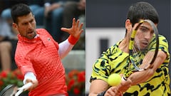 Novak Djokovic y Rafa Nadal, en un montaje previo al arranque de Roland Garros, donde parten como favoritos en ausencia de Rafa Nadal.