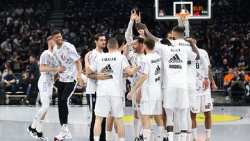 BELGRADE, SERBIA - MARCH 31: The players of Real Madrid ready for the match during the 2022/2023 Turkish Airlines EuroLeague match between Partizan Mozzart Bet Belgrade and Real Madrid at Stark Arena on March 31, 2023 in Belgrade, Serbia. (Photo by Nikola Krstic/MB Media/Getty Images)