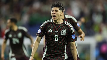 HOUSTON, TEXAS - JUNE 22: Gerardo Arteaga of Mexico celebrates after scoring the team's first goal during the CONMEBOL Copa America 2024 Group B match between Mexico and Jamaica at NRG Stadium on June 22, 2024 in Houston, Texas. Omar Vega/Getty Images/AFP (Photo by Omar Vega / GETTY IMAGES NORTH AMERICA / Getty Images via AFP)