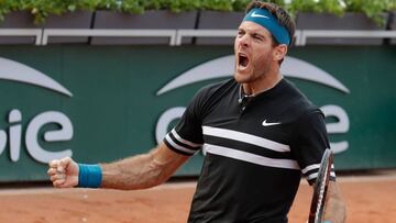 Argentina&#039;s Juan Martin del Potro celebrates after victory  against John Isner of the US during their men&#039;s singles fourth round match on day nine of The Roland Garros 2018 French Open tennis tournament in Paris on June 4, 2018. / AFP PHOTO / Thomas SAMSON
