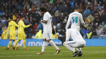 Marcelo, Nacho y Casemiro, tras el gol del Villarreal el pasado s&aacute;bado, cuando el Madrid volvi&oacute; a caer en casa.
 
 