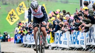 Tadej Pogacar, en cabeza en el Tour de Flandes.