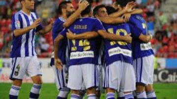 Los jugadores del Recreativo, durante un partido.