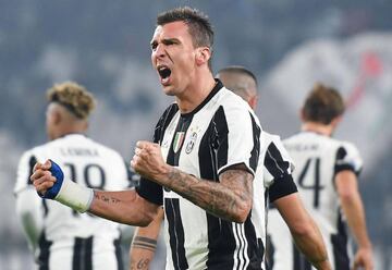 Juventus' Mario Mandzukic celebrates after scoring against Atalanta BC.