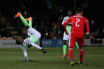 Nigeria's striker Odion Ighalo attempts an overhead bicycle kick.