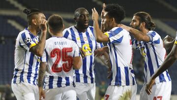 Soccer Football - Champions League - Group C - FC Porto v Olympique de Marseille - Estadio do Dragao, Porto, Portugal - November 3, 2020 FC Porto's Luis Diaz celebrates scoring their third goal with teammates REUTERS/Rafael Marchante