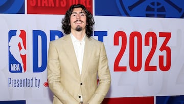 NEW YORK, NEW YORK - JUNE 22: Jaime Jaquez Jr.arrives prior to the first round of the 2023 NBA Draft at Barclays Center on June 22, 2023 in the Brooklyn borough of New York City. NOTE TO USER: User expressly acknowledges and agrees that, by downloading and or using this photograph, User is consenting to the terms and conditions of the Getty Images License Agreement.   Arturo Holmes/Getty Images/AFP (Photo by Arturo Holmes / GETTY IMAGES NORTH AMERICA / Getty Images via AFP)