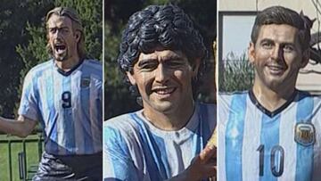 Las estatuas de Batistuta, Maradona y Messi.