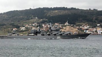 CANAKKALE, TURKIYE - (ARCHIVE): A file photo dated November 15, 2013 shows guided missile cruiser of the Russian Navy, Moskva, passing through  the Dardanelles strait in Canakkale, Turkiye.  Russian Defense Ministry says fire broke out on naval cruiser Moskva. "As a result of a fire, ammunition exploded on the Moskva missile cruiser. The ship was seriously damaged. The crew was completely evacuated,â the ministry said in a statement. Late Wednesday, Maksym Marchenko, the head of Ukraineâs Odessa Regional Military Administration, said the Ukrainian military had struck the warship with two Neptune class anti-ship missiles, causing severe damage. (Photo by Burak Akay/Anadolu Agency via Getty Images)