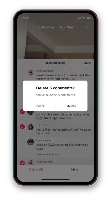 TikTok te deja bloquear a 100 personas de una sola vez, o borrar 100 comentarios