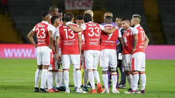 Jugadores de Independiente Santa Fe en el partido ante Boyacá Chicó por la fecha 10 de la Liga Águila II-2018
