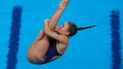 Diving - World Aquatics Championships - Hamad Aquatic Centre, Doha, Qatar - February 8, 2024 Spain’s Maria Papworth Burrel in action during the women's 3m springboard preliminary round REUTERS/Evgenia Novozhenina