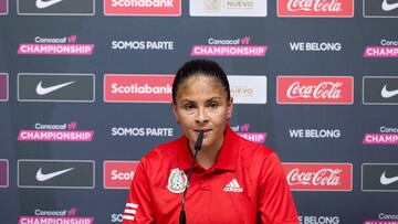 Monica Vergara Mexico head coach during press conference after the game Haiti vs Mexico (Mexican Womens National team), corresponding Group A of Concacaf W (Womens) Championship 2022, at BBVA Bancomer Stadium on July 07, 2022.
<br><br>
Monica Vergara Director Tecnico de Mexico durante la conferencia de prensa despues del partido Haiti vs Mexico (Seleccion Nacional Femenil Mexicana), correspondiente Grupo A del Campeonato W (Femenino) de Concacaf 2022, en el Estadio BBVA Bancomer el 07 de julio de 2022.