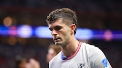 ATLANTA, GEORGIA - JUNE 27: Christian Pulisic of United States reacts as he leaves the pitch after losing the CONMEBOL Copa America USA 2024 Group C match between Panama and United States at Mercedes-Benz Stadium on June 27, 2024 in Atlanta, Georgia.   Hector Vivas/Getty Images/AFP (Photo by Hector Vivas / GETTY IMAGES NORTH AMERICA / Getty Images via AFP)