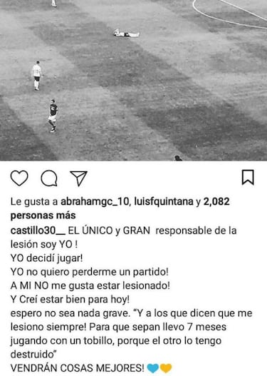 Nicolás Castillo asume la responsabilidad de su lesión