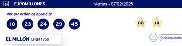 Euromillones: comprobar los resultados del sorteo de hoy, viernes 7 de febrero