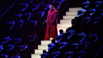 J Balvin performs the song "In Da Getto" during the 64th Annual Grammy Awards show at the MGM Grand Garden Arena in Las Vegas, Nevada, U.S., April 3, 2022. REUTERS/Mario Anzuoni