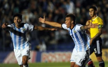 Lucio Campagnucci celebra el gol ante Colombia. 