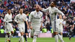 Sergio Ramos celebra su primer gol ante el M&aacute;laga.