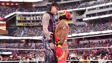 Momento en que Dominik se encara con Rey Mysterio en Wrestlemania.