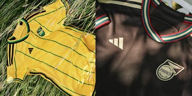 Con Bunny Shaw a la cabeza la selección jamaicana femenina, que desapareció entre 2010 y 2014, las Reggae Girlz lucen una primera equipación amarilla con rayas verticales verdes y los colores de su bandera en el cuello y las mandas. Camiseta icónica.