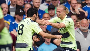 Gündogan y Haaland, goleadores del City ante el Everton.