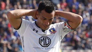 Futbol, Colo Colo vs Universidad de Chile
Fecha 13, campeonato nacional 2019
El jugador de Colo Colo Esteban Paredes, se lamenta tras desperdiciar una ocasion de gol contra Universidad de Chile durante el partido de primera division disputado en el estadio Nacional de Santiago, Chile.
18/05/2019
Ramon Monroy/Photosport
Football, Colo Colo vs Universidad de Chile
13th date, National Championship 2019
Colo Colo's player Esteban Paredes, reacts after wasting a chance of goal against Universidad de Chile during the first division match held at the National stadium in Santiago, Chile.
18/05/2019
Ramon Monroy/Photosport