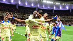     Julian Quinones celebrate this goal 0-1 of America during the round of 16 first leg match between Guadalajara and Club America as part of the CONCACAF Champions Cup 2024, at Akron Stadium on March 06, 2024 in Guadalajara, Jalisco, Mexico.