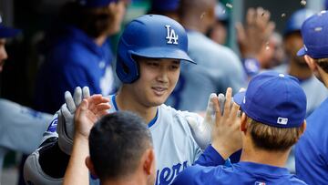 PITTSBURGH, PA - JUNE 05: Shohei Ohtani #17 of the Los Angeles Dodgers celebrates after hitting a two run home run in the third inning against the Pittsburgh Pirates at PNC Park on June 5, 2024 in Pittsburgh, Pennsylvania. Justin K. Aller/Getty Images/AFP (Photo by Justin K. Aller / GETTY IMAGES NORTH AMERICA / Getty Images via AFP)