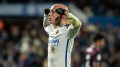 Víctor Mollejo celebra su gol contra el Levante.