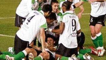 <b>FESTIVAL GOLEADOR. </b>Los jugadores del Racing se hartaron a celebrar goles ayer ante el Zaragoza.