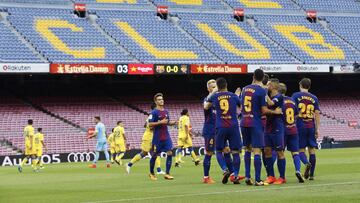 El Barcelona celebrando uno de los goles anotados ante Las Palmas.