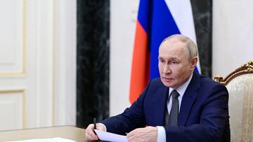 Russian President Vladimir Putin chairs a meeting with members of the Security Council via a video link in Moscow, Russia, May 16, 2025. Sputnik/Pavel Byrkin/Pool via REUTERS ATTENTION EDITORS - THIS IMAGE WAS PROVIDED BY A THIRD PARTY.