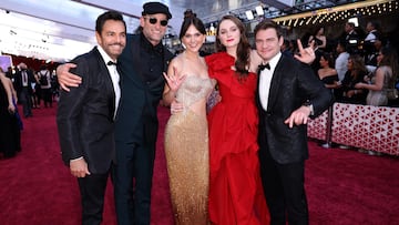 The cast of CODA, Eugenio Derbez, Troy Kotsur, Emila Jones, Amy Forsyth, and Daniel Durant pose on the red carpet during the Oscars arrivals at the 94th Academy Awards in Hollywood, Los Angeles, California, U.S., March 27, 2022. REUTERS/Mike Blake