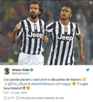 Vidal será uno de los cracks que estará en la despedida de Pirlo