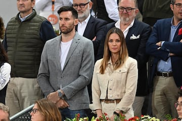 Rudy Fernández y Helen Lindes durante el partido de Rafa Nadal en el Mutua Madrid Open.