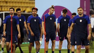 Soccer Football - FIFA World Cup Qatar 2022 - United States Training - Al Gharafa SC Stadium, Al Rayyan, Qatar - November 28, 2022 Weston McKennie and Walker Zimmerman of the U.S. during training REUTERS/Amr Abdallah Dalsh