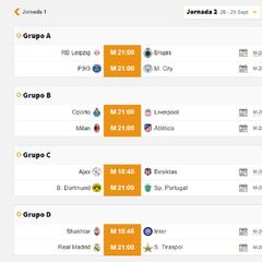 Partidos de hoy, 28 de septiembre en la Champions League