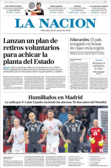 Las portadas de la prensa tras el 6-1 de España a Argentina