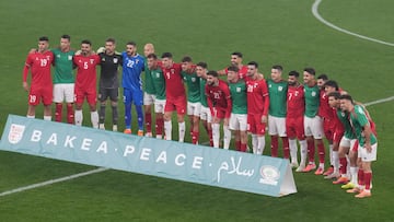 Jugadores de Palestina y Euskadi, antes del partido.
