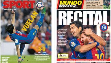 Portadas de los diarios Sport y Mundo Deportivo del día 6 de abril de 2017.