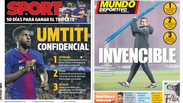 Portadas de los diarios Sport y Mundo Deportivo del día 6 de abril de 2018.