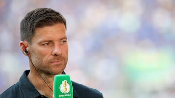 Soccer Football - DFB Cup - First Round - FC Carl Zeiss Jena v Bayer Leverkusen - Ernst-Abbe-Sportfeld, Jena, Germany - August 28, 2024 Bayer Leverkusen coach Xabi Alonso during interview before the match REUTERS/Karina Hessland DFB REGULATIONS PROHIBIT ANY USE OF PHOTOGRAPHS AS IMAGE SEQUENCES AND/OR QUASI-VIDEO.