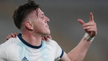 Soccer Football - XVIII Pan American Games - Lima 2019 - Men's Semi Finals - Argentina v Uruguay - San Marcos Stadium, Lima, Peru - August 7, 2019 - Argentina's Adolfo Gaich celebrates after scoring. REUTERS/Guadalupe Pardo