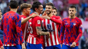 Savic, abrazado por sus compa?eros tras su ¨²ltimo partido con el Atl¨¦tico en el Metropolitano.