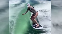 Lindsey Vonn practicando wakesurf en Miami (Florida, Estados Unidos), en mayo del 2023. 