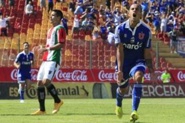 Guzm&aacute;n Pereira celebra el primer gol de la U en Santa Laura.